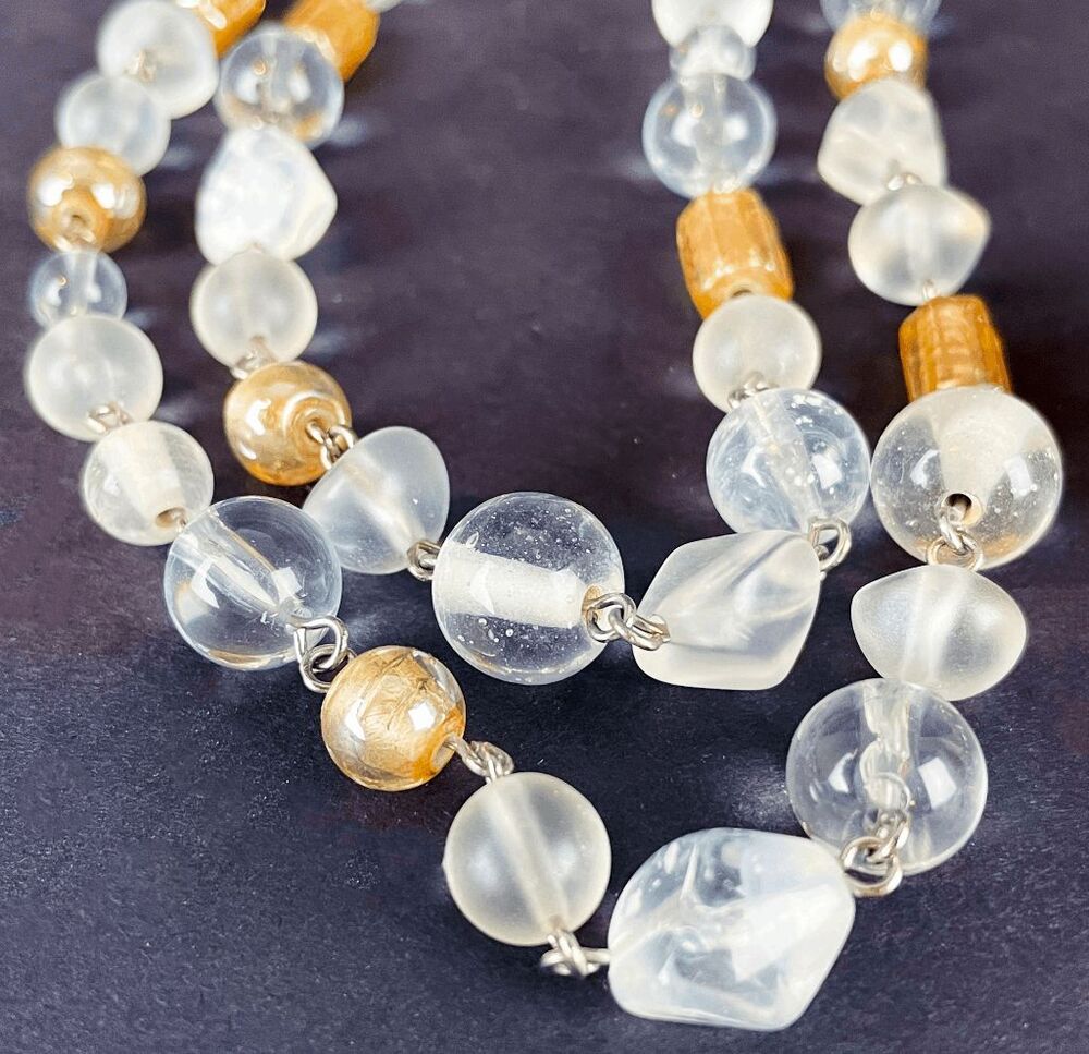 Vintage Monet Blown & Frosted Glass Beaded Necklace